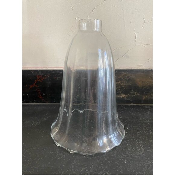 Antique Fluted Design with Scalloped Edge Clear Bell Glass Shade Rare